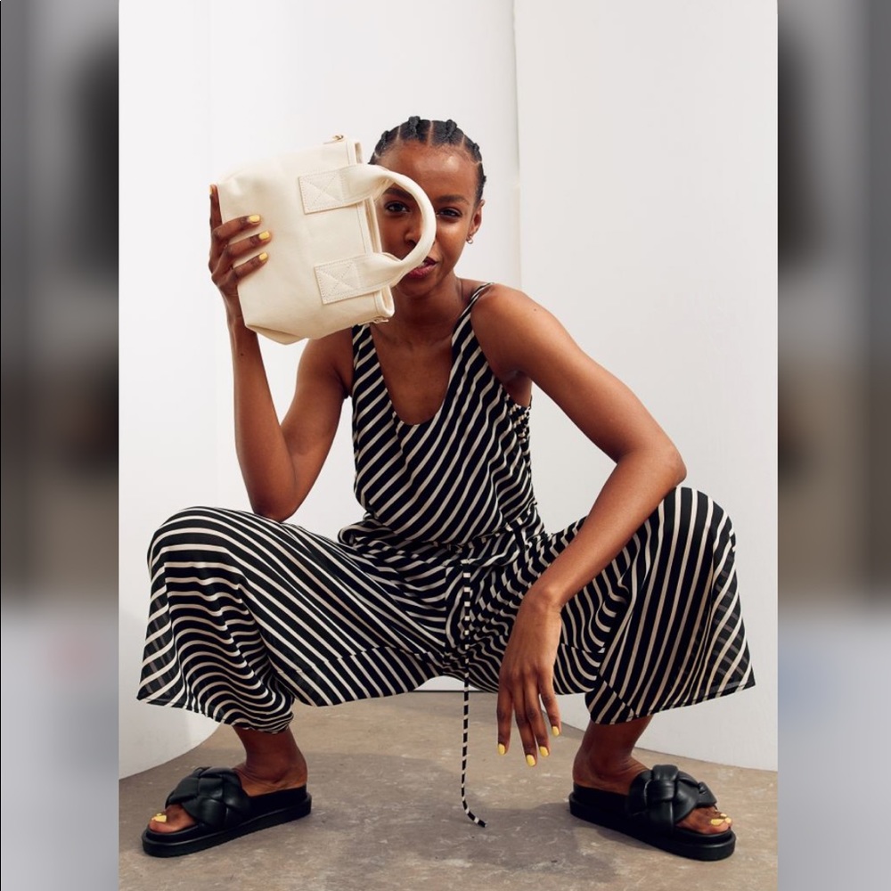 H&M Ankle Length Striped Chiffon Jumpsuit NWT - Picture 2 of 7